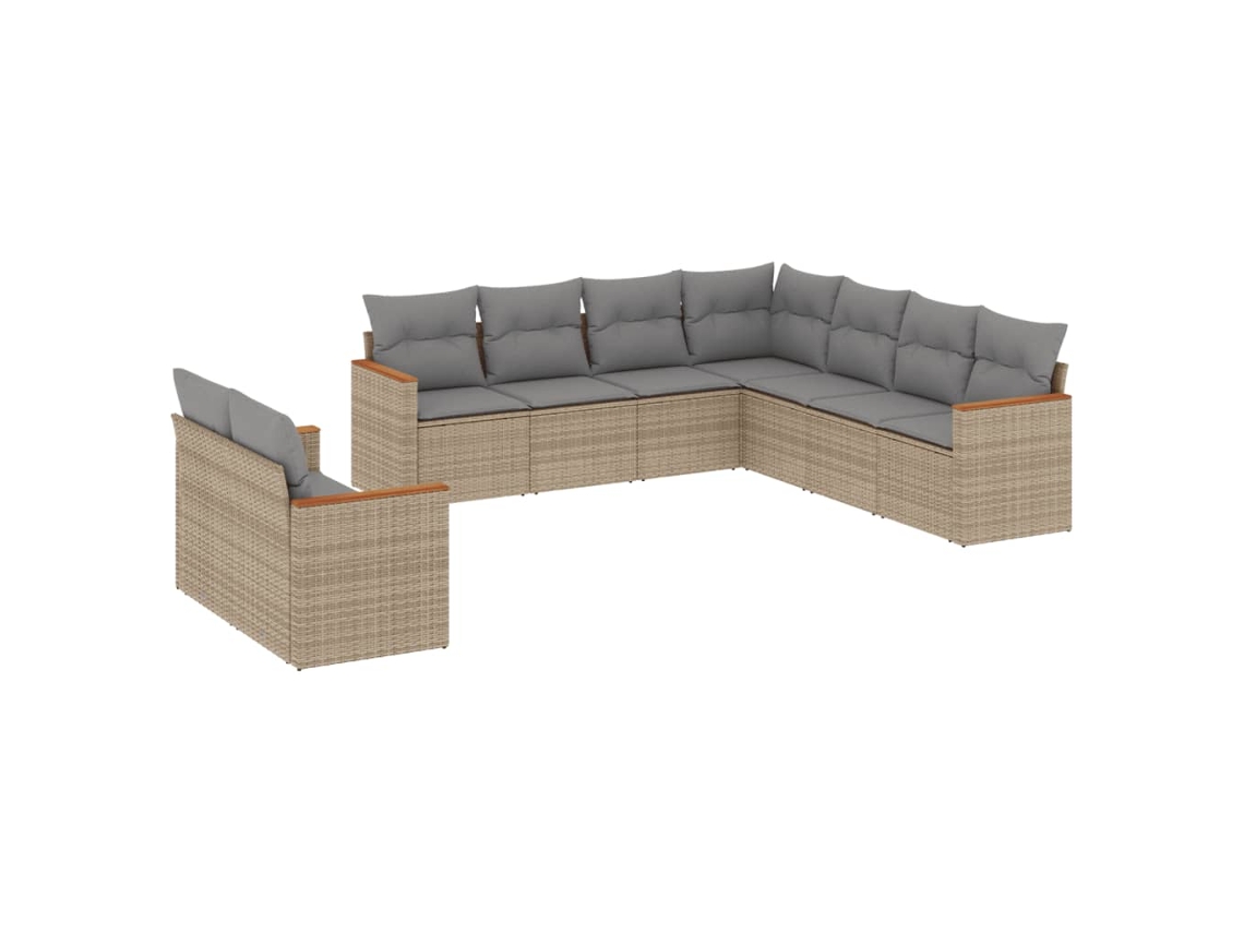 Conjunto 9 de sofás jardín con cojines beige mezcla VIDAXL ratán PE
