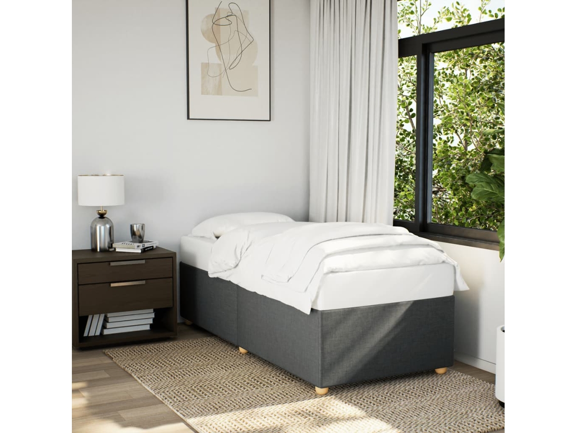 Estructura De Cama Sin Colchón Tela Gris Oscuro 90x190 Cm
