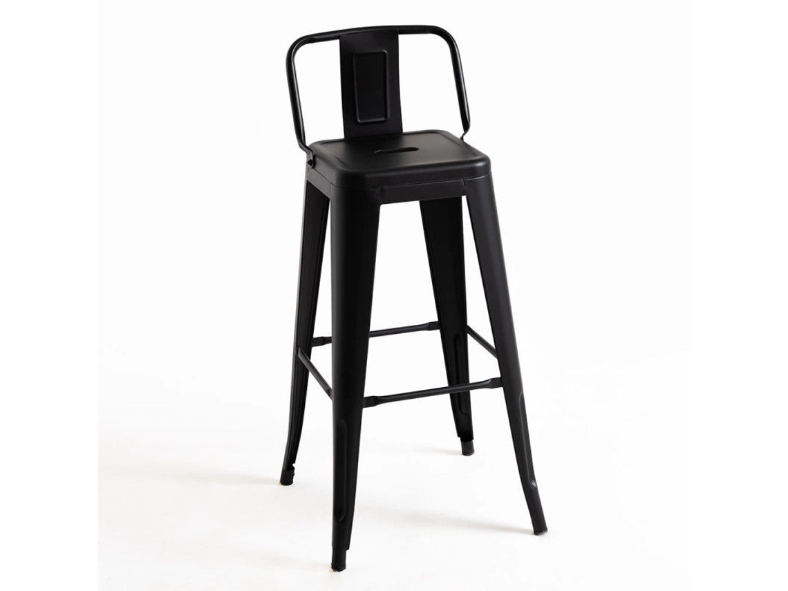 DUDECOR Taburete Leeds Con Respaldo Negro Mate
