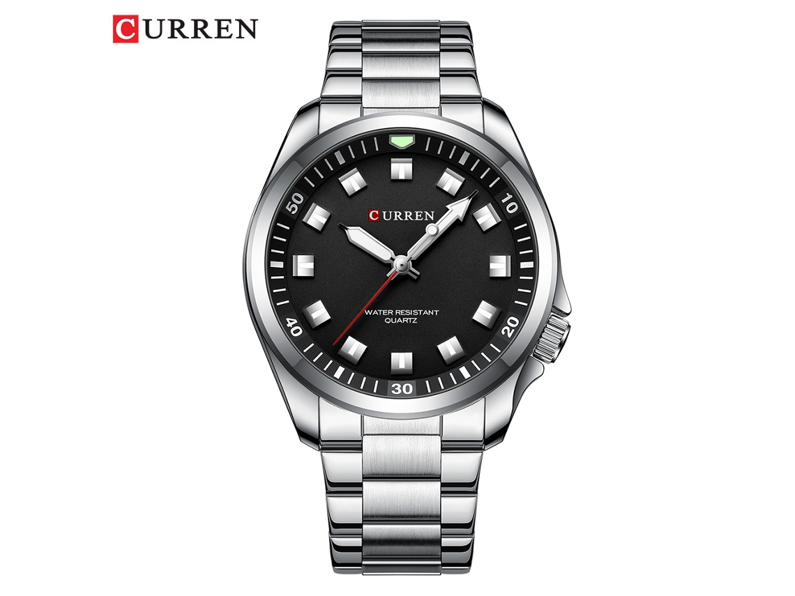 Reloj De Cuarzo Resistente Al Agua (plateado Y Negro), Reloj De Estilo Ejecutivo Para Hombre Con Corona Inclinada Y Correa De Acero Inoxidable.