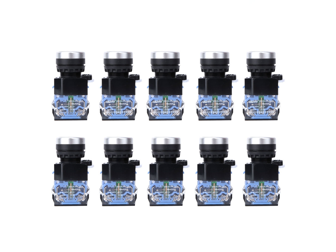 10 pulsadores con reinicio automático BEM38-11 (1 abierto, 1 cerrado, 22 mm), color azul