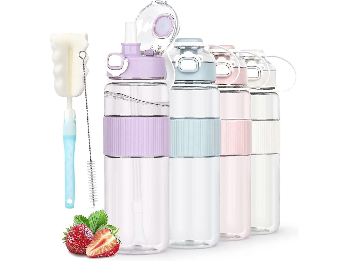 Botella De Agua Con Pajita, Botella Deportiva De 1,1l Con Cepillo Y Adhesivo Rosewell (pbs Morado)