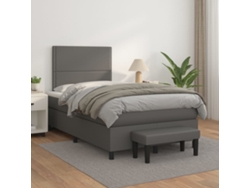 Cama Box Spring Con Colchón Cuero Sintético Gris 120x200 Cm