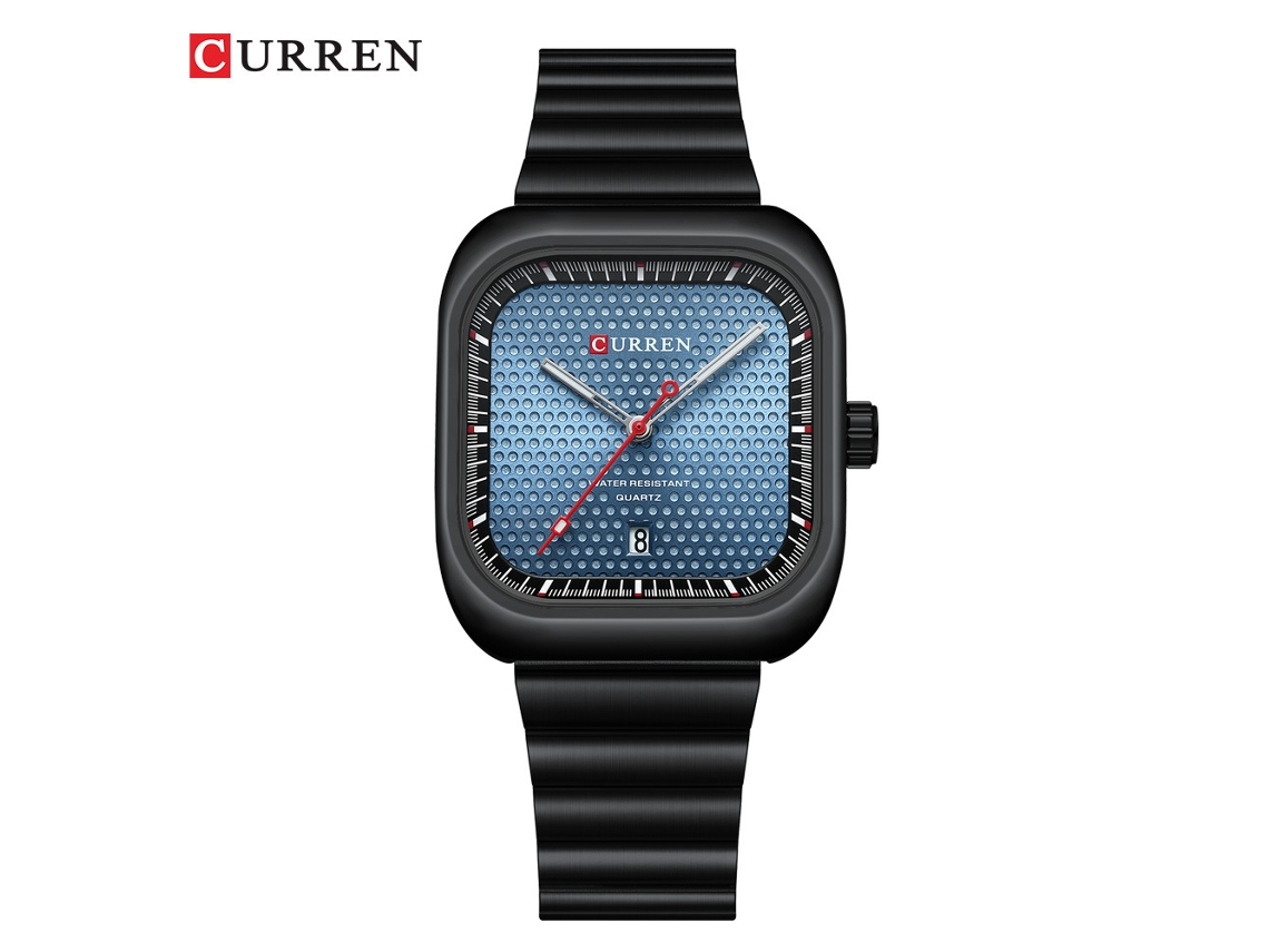 Reloj De Pareja Unisex Cuadrado (negro Y Azul) Con Correa De Malla, Esfera Pequeña Resistente Al Agua.