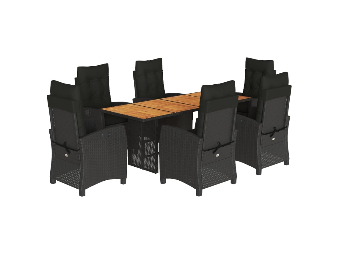 Maison Exclusive - Set De Comedor De Jardín 7 Pzas Y Cojines Ratán Sintético Negro