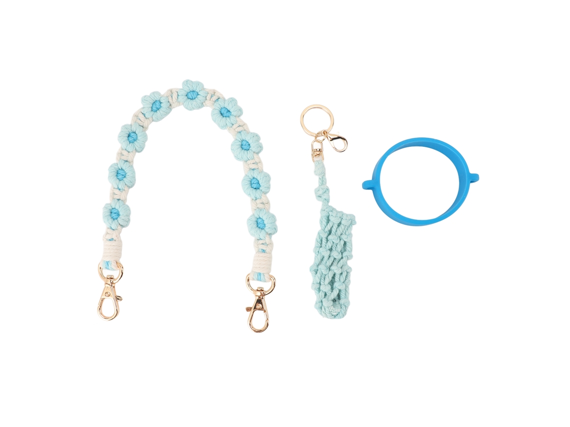 3 Asas Tejidas Para Botellas De Agua Con Anillo De Silicona, De Algodón, Portátiles, Color Azul.