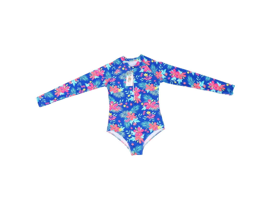Traje De Baño Transpirable De Manga Larga Con Estampado Floral Para Niñas, Ideal Para La Playa En Verano.