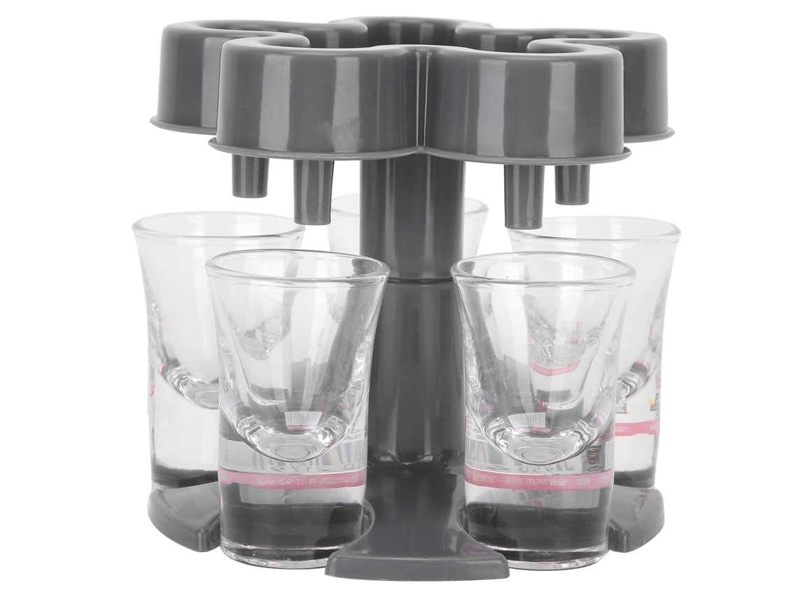 Dispensador De Vasos Con 6 Vasos De Vidrio Gris Oscuro - Accesorio De Bar Para Fiestas