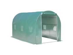 Invernadero, superficie 8 m², 4 l x 2 l x 2,05 h, estructura tubular reforzada, puerta con cremallera, 6 ventanas enrollables, color verde.