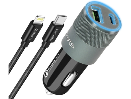 Cargador de Coche 4SMARTS 4S464449 (6A - USB C + USB - Gris)