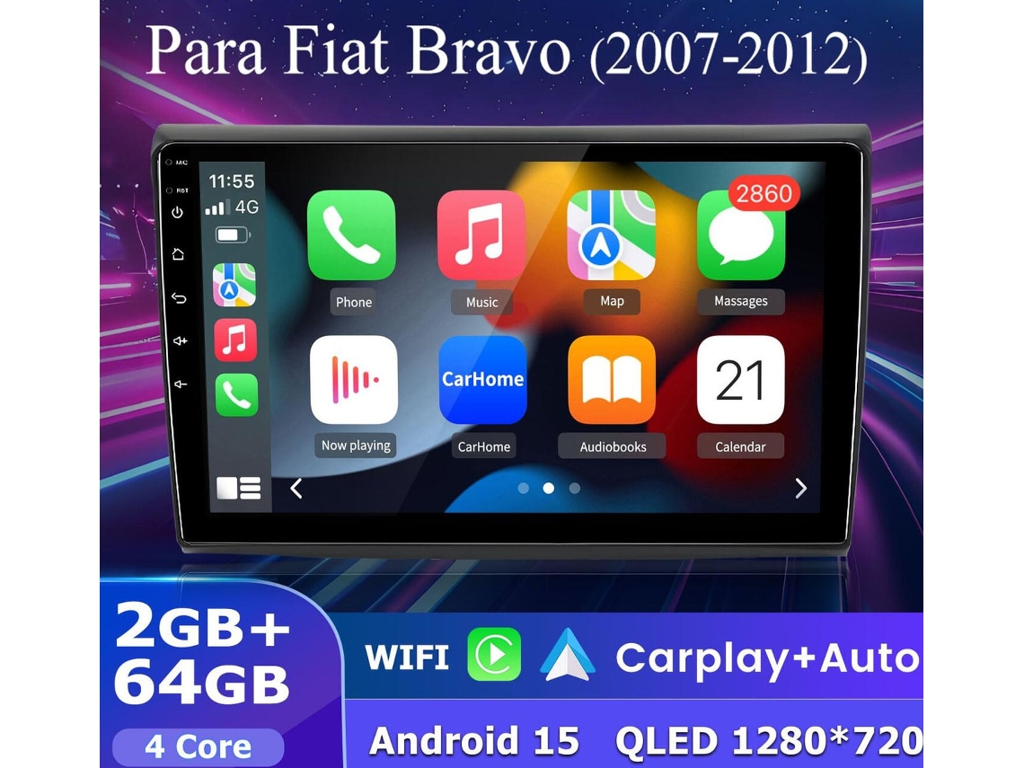 Gps Rádio Multimédia Android 15 Para Fiat Bravo 2007 2012 Android Auto Carplay Sem Fios 64gb Bt