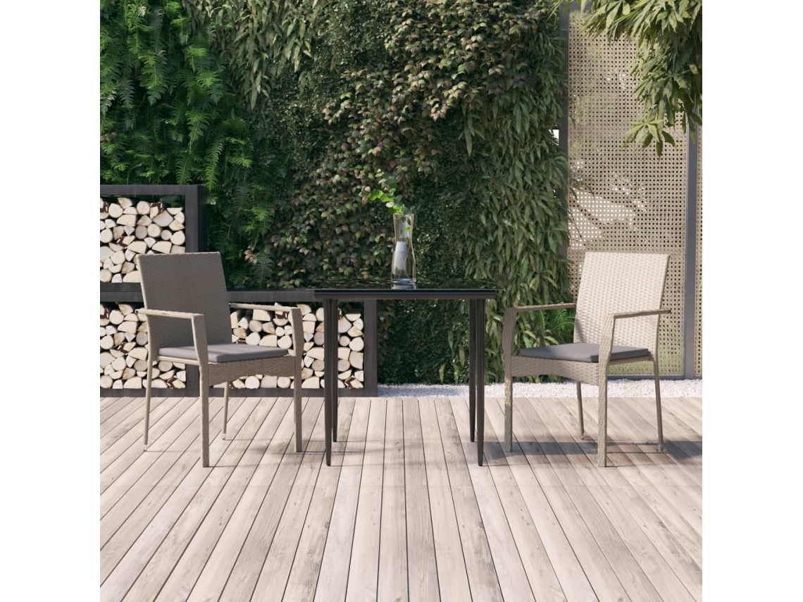Juego de comedor de jardín de 3 piezas con cojines de mimbre negro/gris de DKD Home Decor