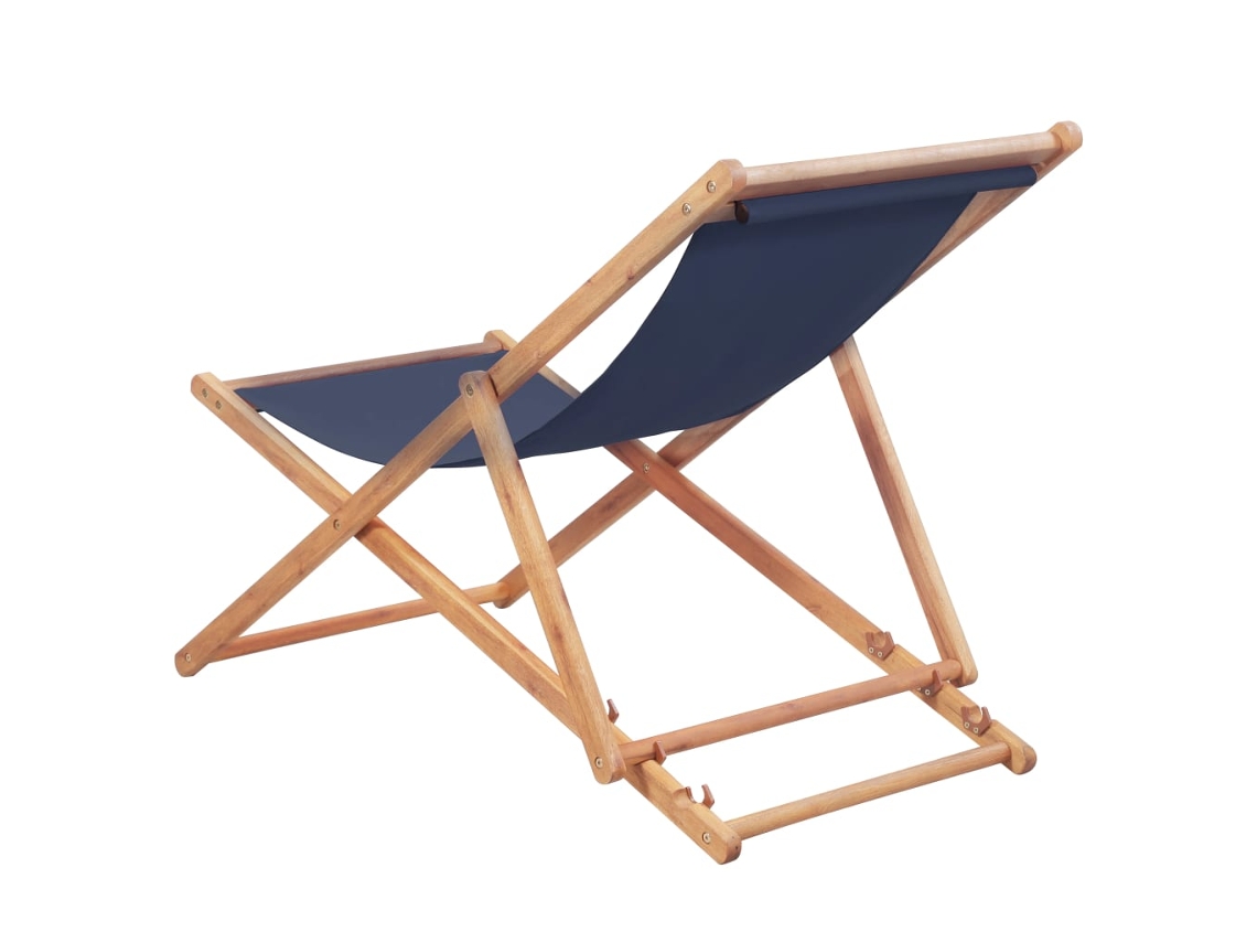 Silla plegable de playa/jardín con tela y estructura de madera, azul.