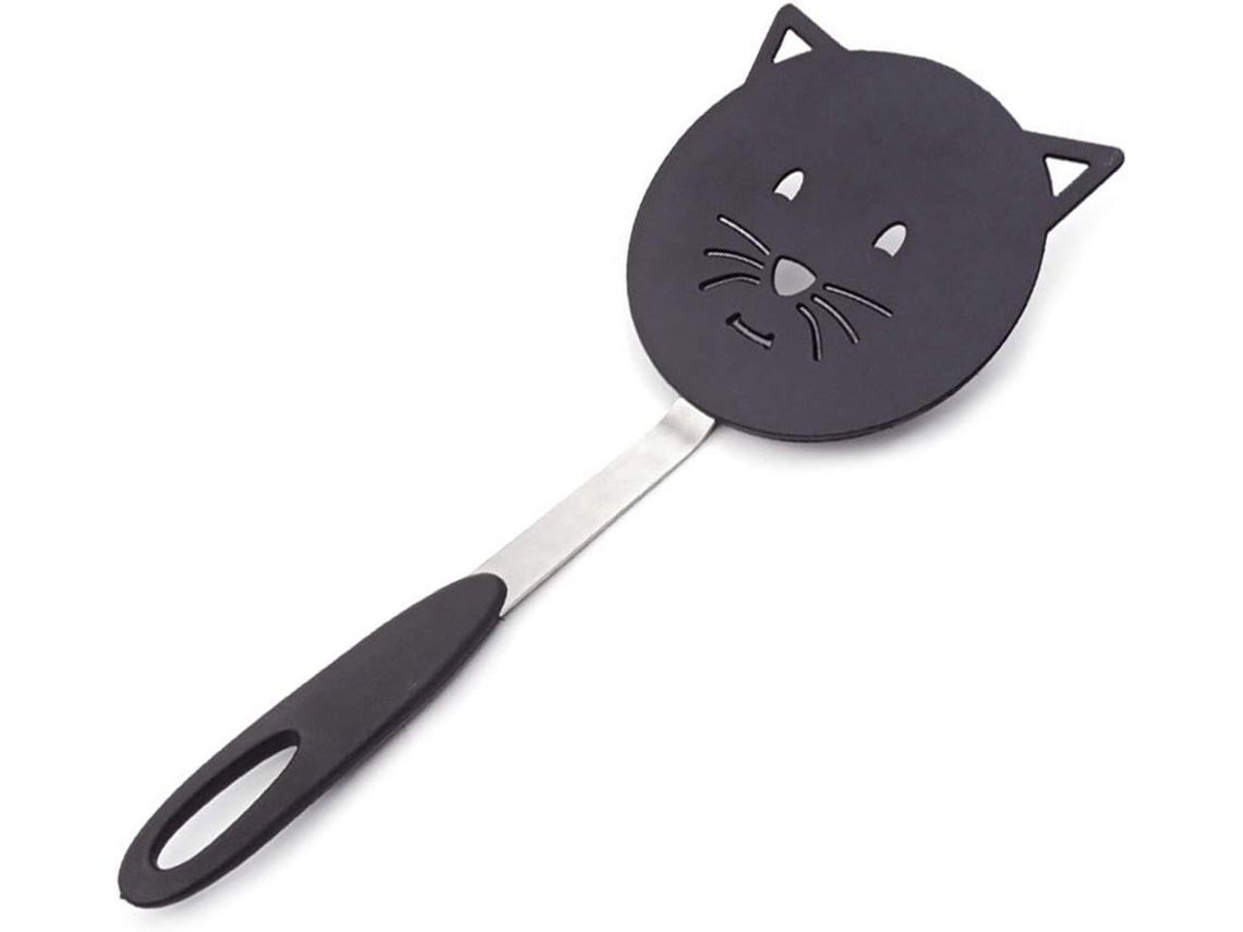 Espátula pequeña de nailon resistente al calor para wok con forma de gato (negra)