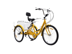 Triciclo amarillo para adultos, sistema de cambios de 7 velocidades, canasta trasera espaciosa, OEM amarillo