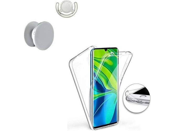 Kit Funda, 1 PopSocket y 1 Soporte PopSocket Xiaomi Mi Note 10 360° Transparente