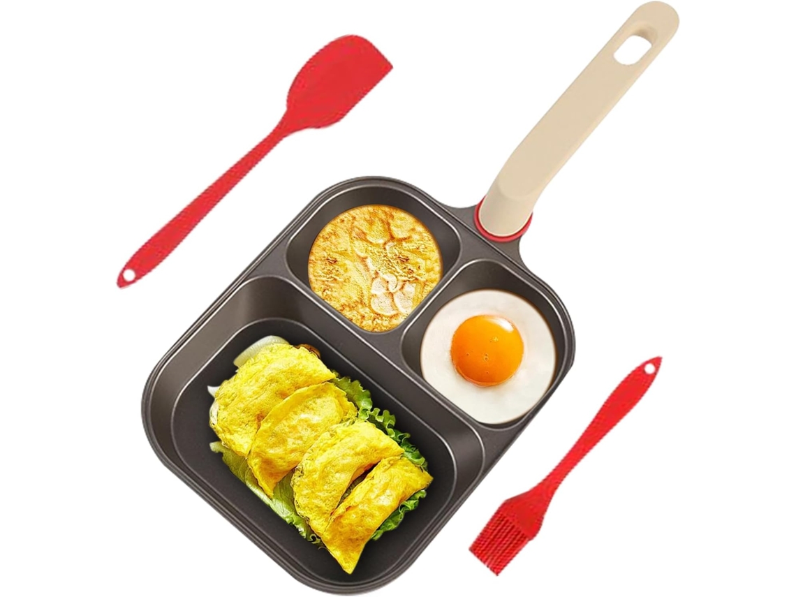 Sartén para huevos Slowmoose, espátula y cepillo, mango ergonómico.