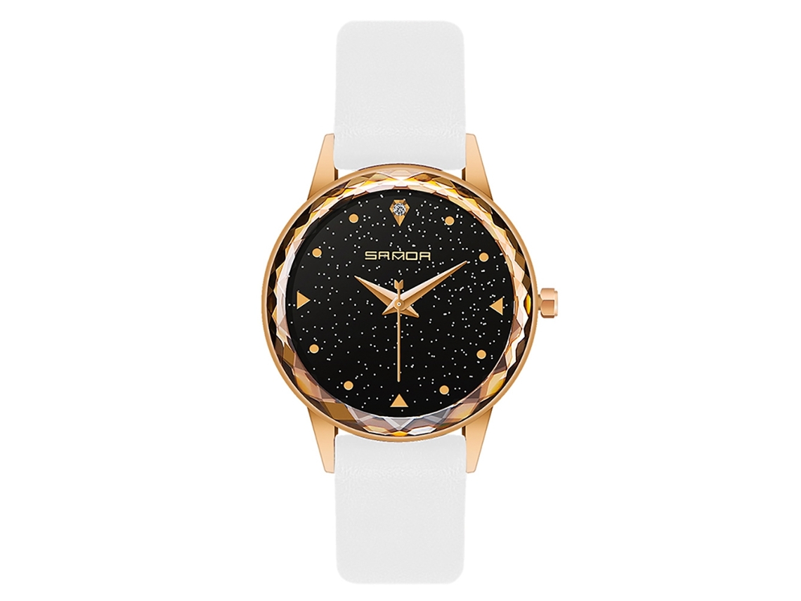 Reloj De Cuarzo Sanda Para Mujer Con Correa De Piel Sintética, Resistente Al Agua, Estilo Moderno, Blanco.