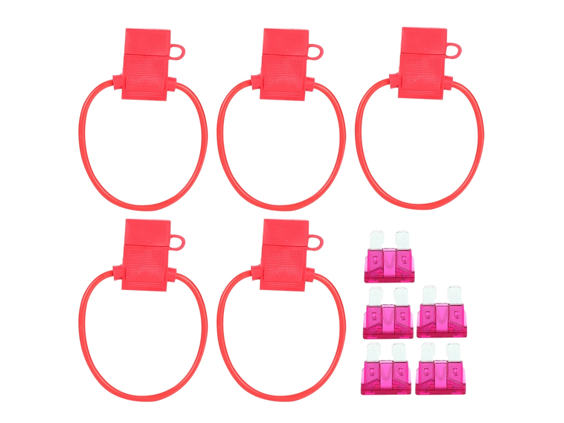 Portafusibles En Línea De 5 Piezas Con 5 Fusibles De Lámina Roja Atc/ato De 40 A Para Coche, Barco Y Autocaravana.