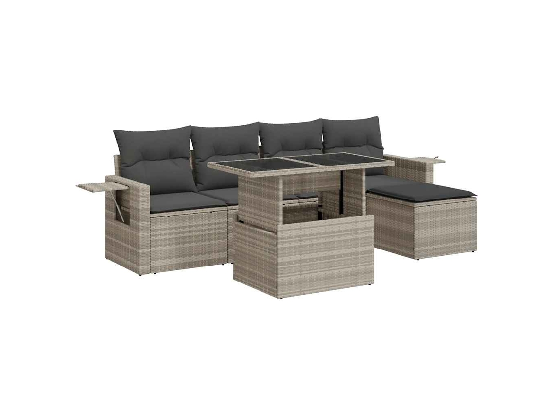 Maison Exclusive - Conjunto de sofá de jardín de 6 piezas con cojines, mimbre, gris claro
