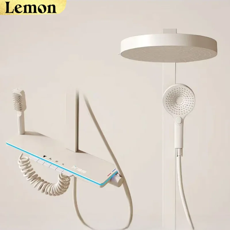 Conjunto De Chuveiro (branco-creme) Com Misturador De Água Quente E Fria Para Banheiro E Visor De Led.