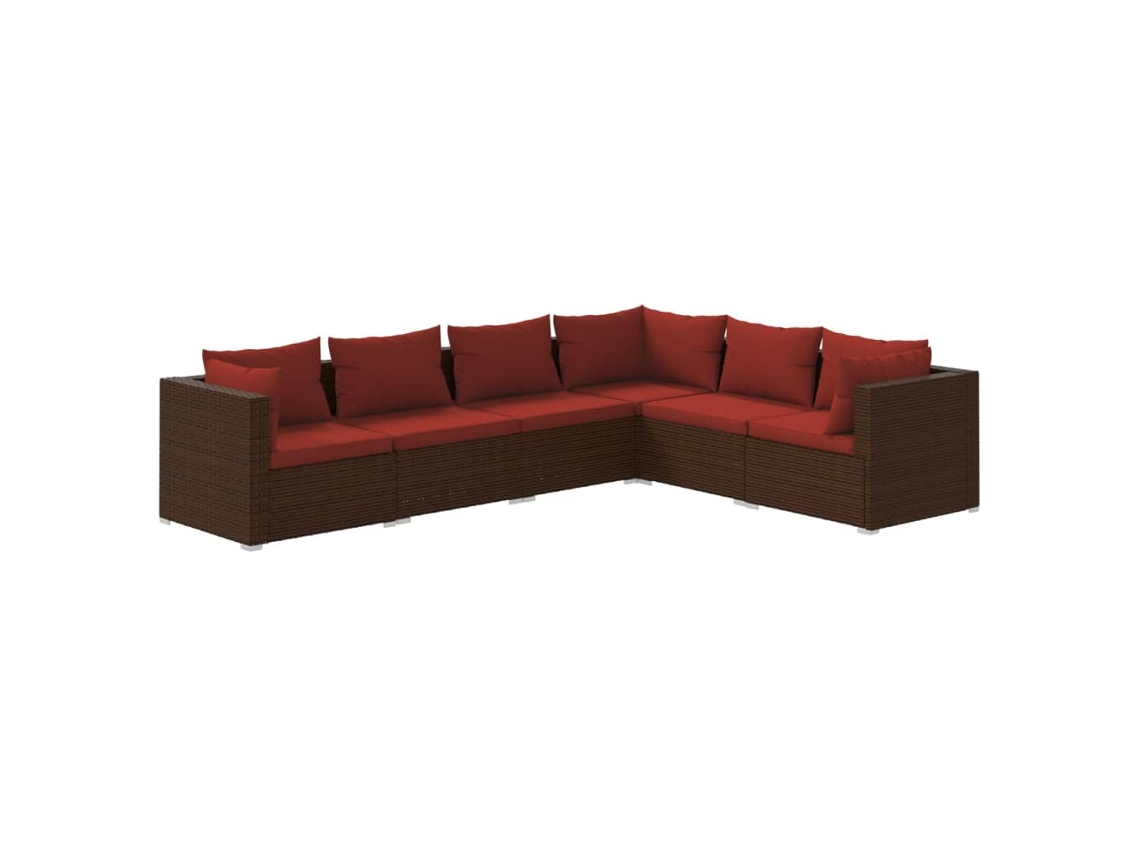 Conjunto 6 muebles de jardín VIDAXL y cojines ratán sintético marrón