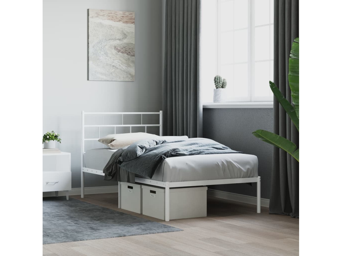 Estructura Cama Sin Colchón Con Cabecero Metal Blanco 107x203cm