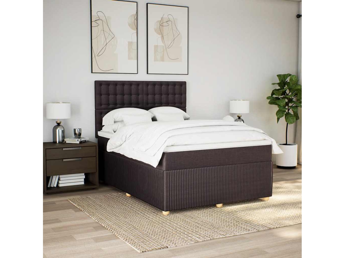 Cama Box Spring Con Colchón Tela Marrón Oscuro 160x200 Cm