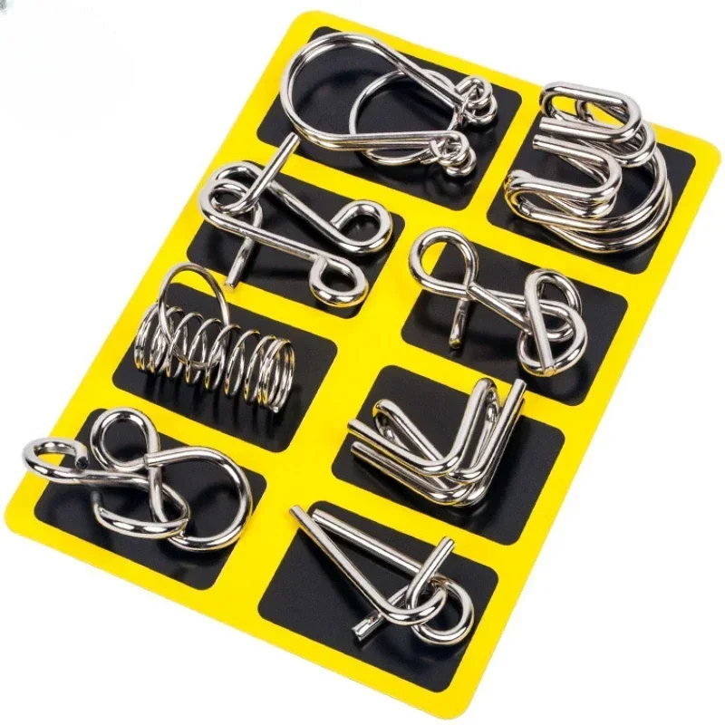 Rompecabezas de metal Montessori de 8 piezas, juguete educativo, Mdug (azul)