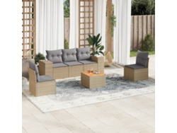 Conjunto de sofá de jardín de 6 piezas con cojines, mimbre sintético beige, Dkd Home Decor