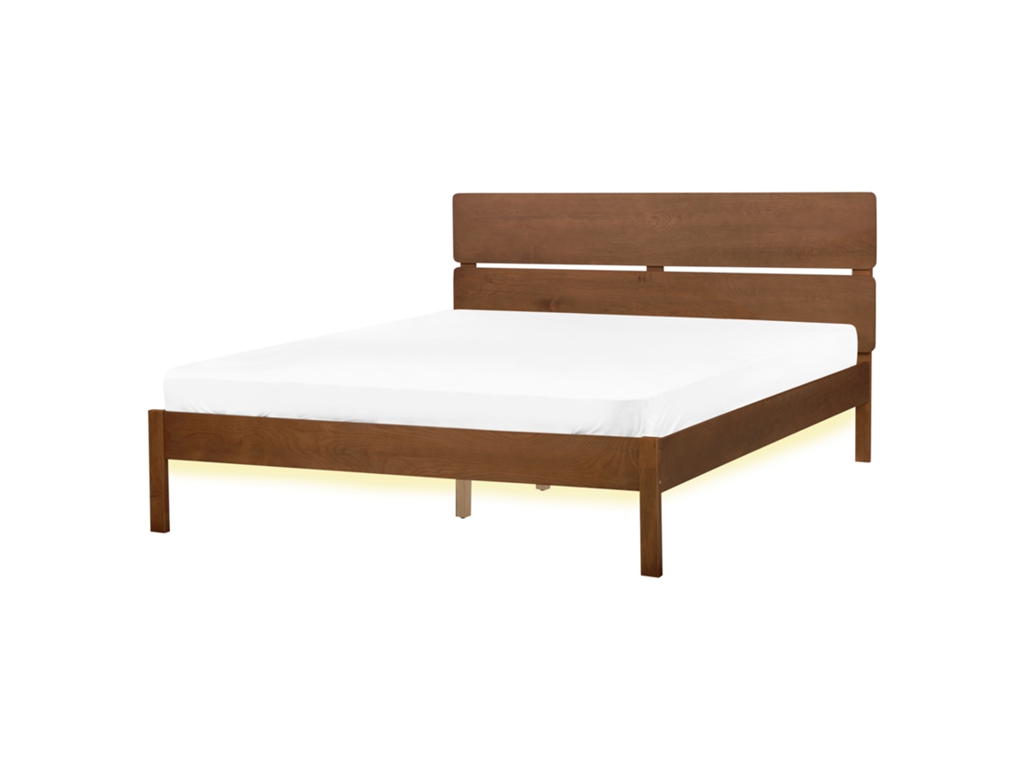 Cama LED BELIANI Boisset de Madera de caucho Madera clara 165x205x101