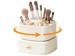 Organizador de maquillaje rotativo con cajón beige (18x17x17cm) Kofihety