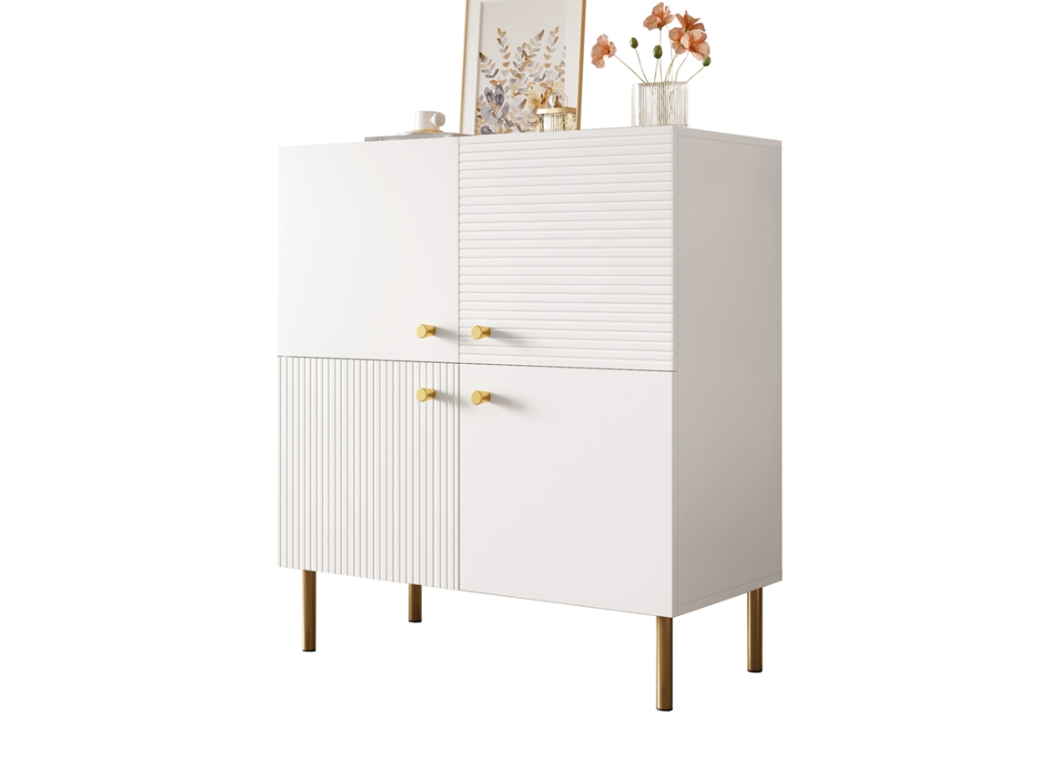 Aparador Moderno - Mdf Con Tiradores De Aleación De Zinc Y Patas De Acero, Diseño Elegante Para Salón, Dormitorio Y Recibidor - Blanco
