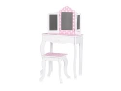 Tocador Infantil con Taburete de Madera Rosa con Lunares Blancos, de Chipolino.