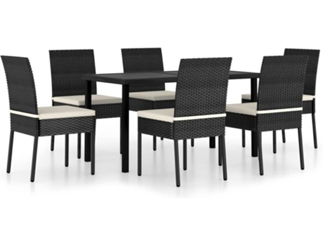 Conjunto 7 Conjunto de comedor de jardín VIDAXL ratán sintético negro