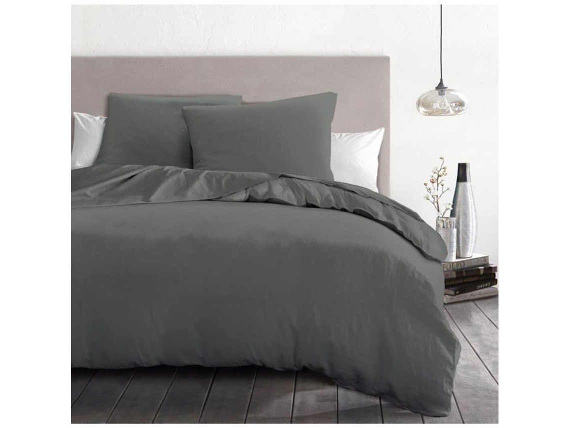 Juego De Funda Nrdica De Microfibra De 3 Piezas, 82 G 240 X 260 Cm Gris Antracita Home Linge Passion
