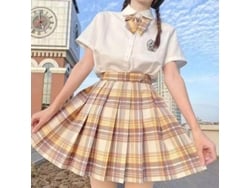 Falda plisada Rebe, estilo uniforme escolar japonés para niñas, cintura alta, corte en línea A, estampado a cuadros, mangas cortas/largas, Nowcos XL Kerria Japonica