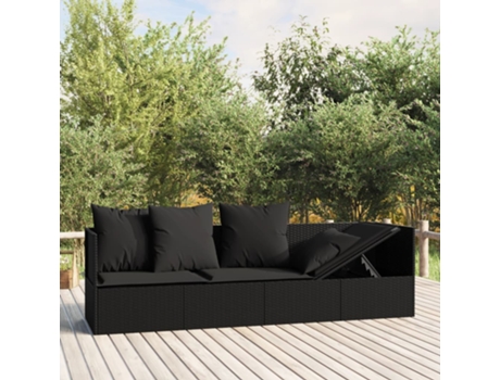 MAISON EXCLUSIVE Sofá tumbona de jardín con cojines ratán sintético negro