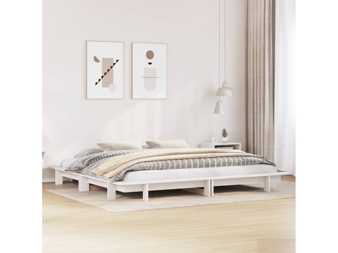 Estructura De Cama Sin Colchón Madera Maciza Blanca 200x200 Cm