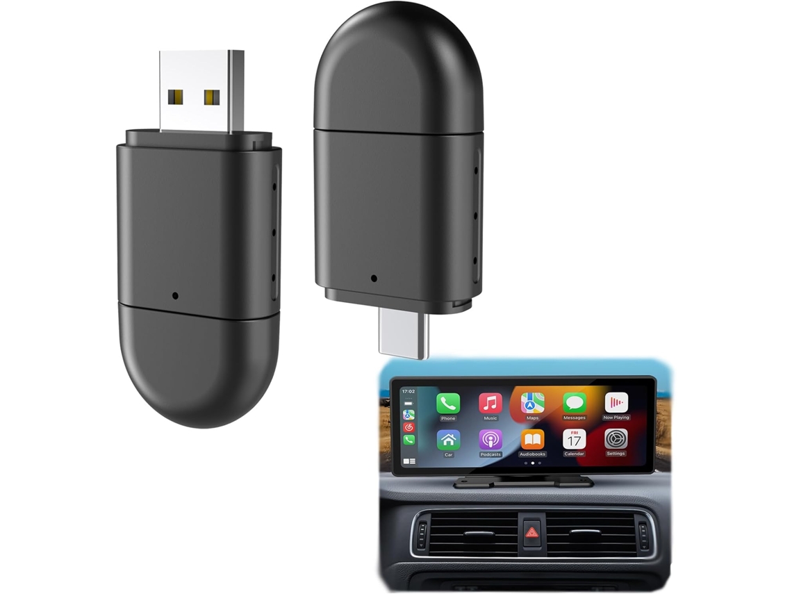 Adaptador inalámbrico para coche CarPlay y Android 2 en 1 con doble conector USB C para iPhone, iOS 10 y Android 11 (Siurn)