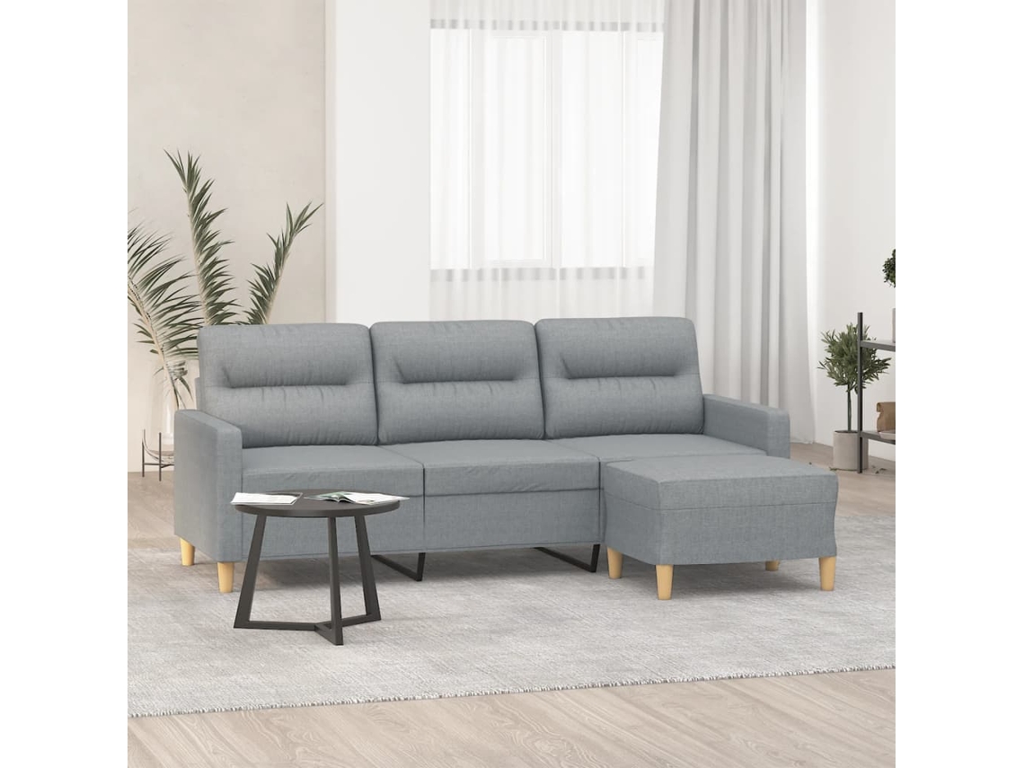 Sofá De 3 Plazas Con Taburete De Tela Gris Claro 180 Cm