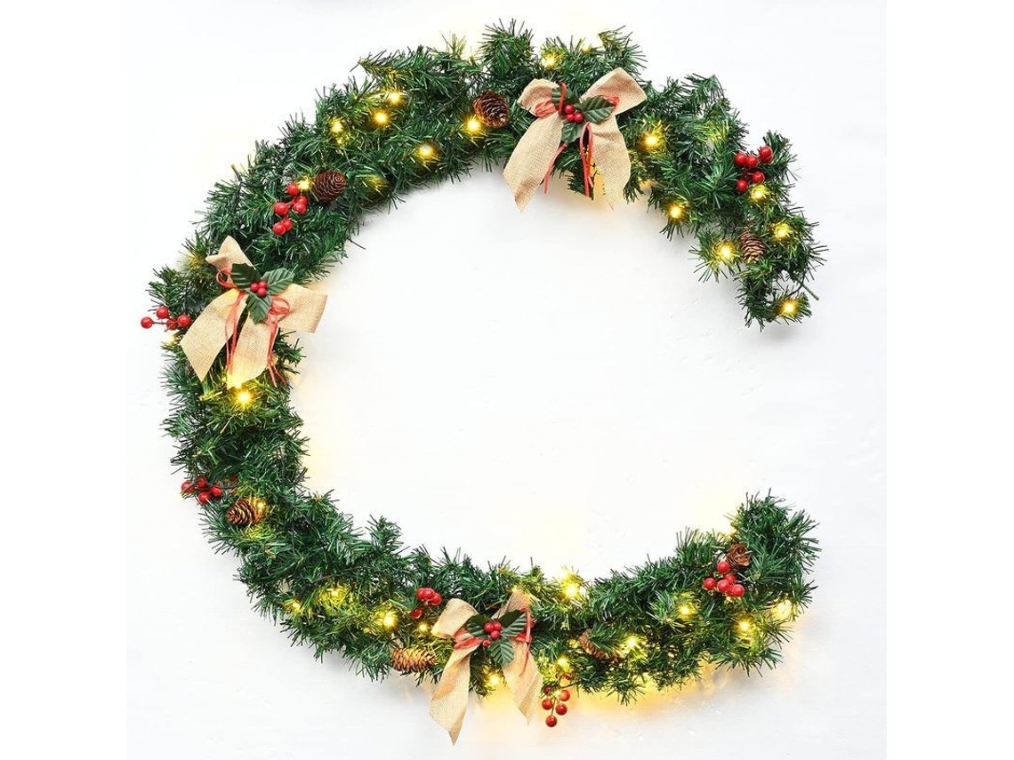 2026-guirnalda Navideña 1.8m Con 50 Luces Led, Arcos Dorados, Piñas Y Frutos Rojos Para Chimenea, Árbol De Navidad Y Puertas