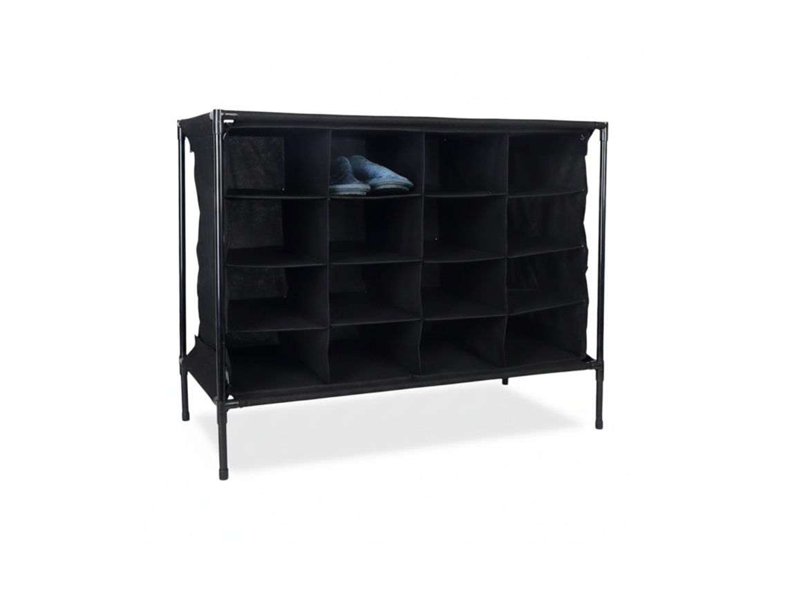 Relaxdays Zapatero Camping, 16 Compartimentos, Apilable, Montaje Sencillo, Armario De Tela, 65 X 84 X 36 Cm, Negro