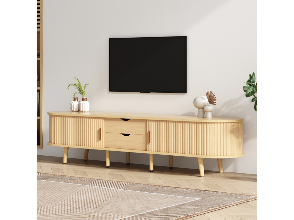 Mueble Tv Salón 175cm Mdf Madera 2 Cajones Tablero Redondo 30kg