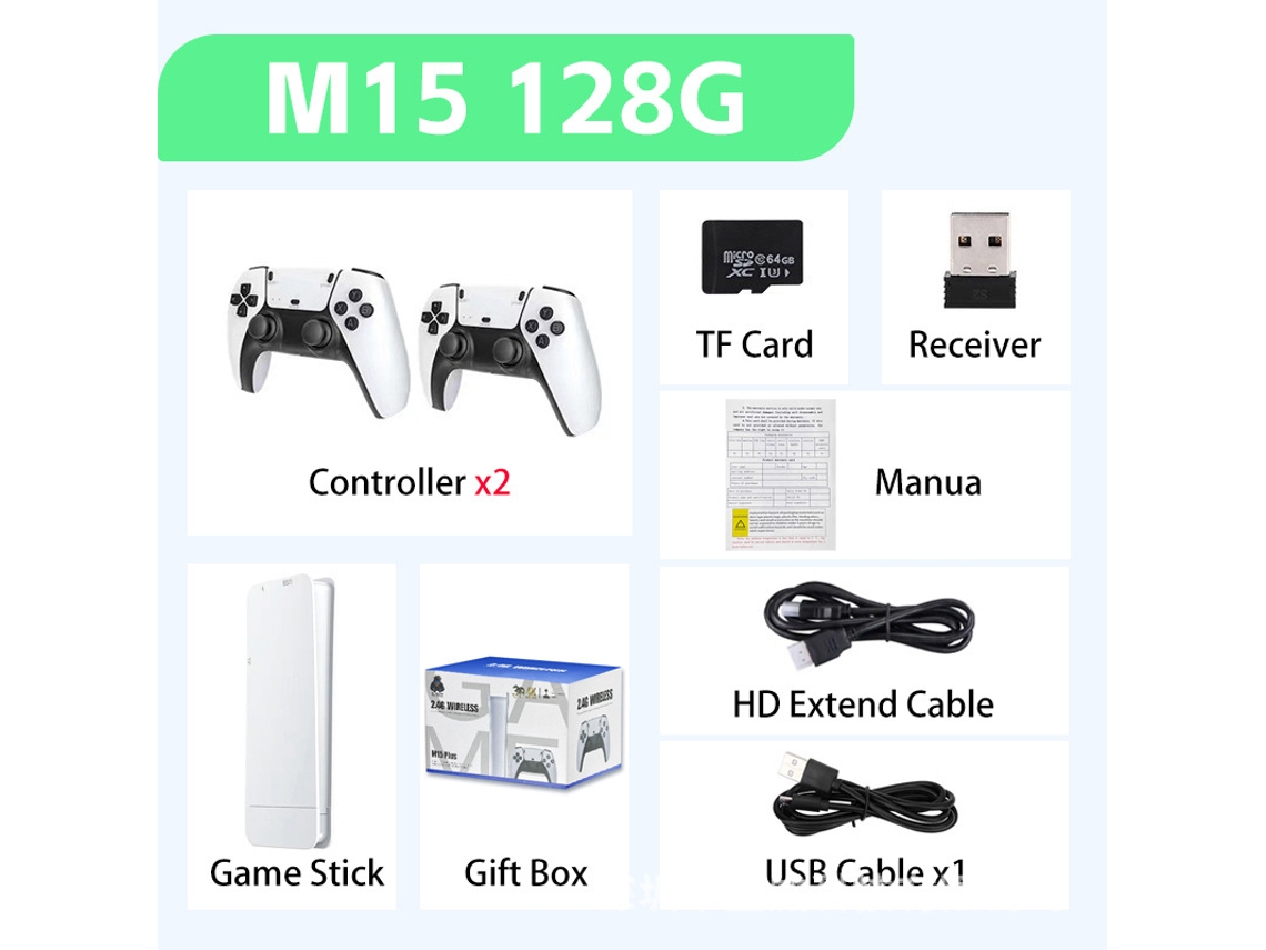 Consola de juegos M15 Hdmi Hd 4k Tv con doble asa 20.000 juegos 128g Siurn