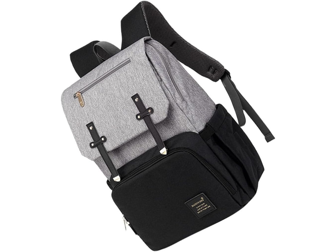 Mochila multifuncional de gran capacidad en tejido Oxford negro con correas dobles para los hombros.