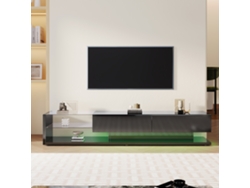 Mueble Tv 170cm Con Led Y Mampara De Cristal - 2 Cajones - Negro