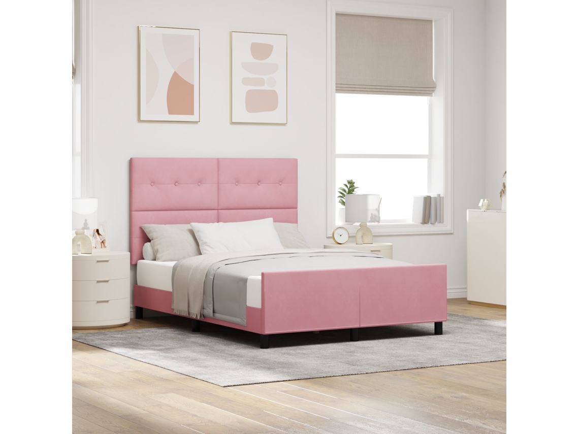 Cama De Matrimonio Lovely Home Plástico Terciopelo Rosa (140x190)