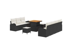 Maison Exclusive - Conjunto de sofás de jardín con cojines, 10 piezas, negro y crema