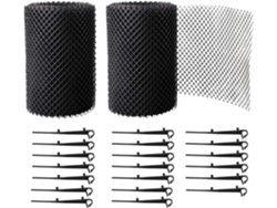 MEOIRUERY 2 Rollos Rejillas Protección Canaletas PP Duraderas, Protección Techo y Hojas + 20 Ganchos Fijación + 18 cm Ancho + 16 m Largo